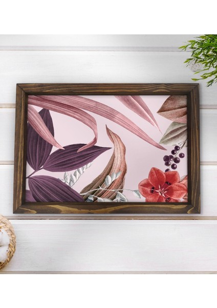 Gift Çiçekler Tasarımlı Doğal Ahşap Tepsi-3