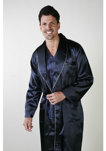 Ancelo erkek Saten Robdöşambr, Saten Pijama ve Pamuk Pijama 5li Damat Çeyiz Set ANC2010