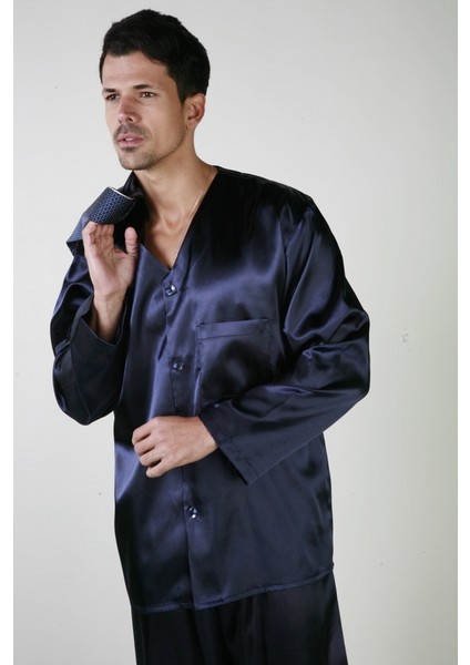 Ancelo erkek Saten Robdöşambr, Saten Pijama ve Pamuk Pijama 5li Damat Çeyiz Set ANC2010