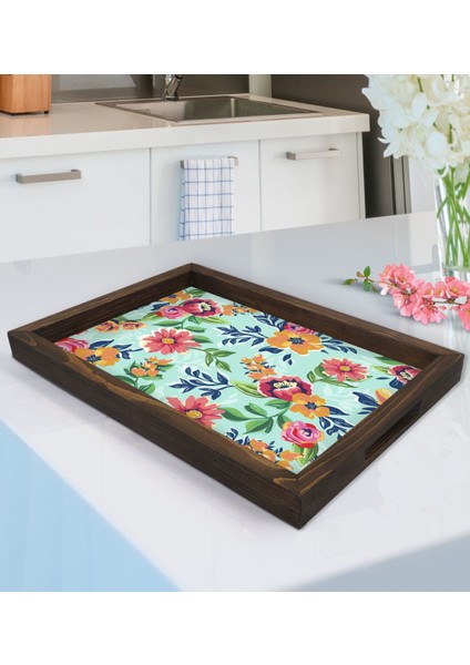 Gift Çiçekler Tasarımlı Doğal Ahşap Tepsi-5
