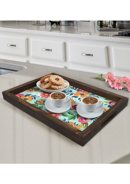 Gift Çiçekler Tasarımlı Doğal Ahşap Tepsi-5 fiyatları