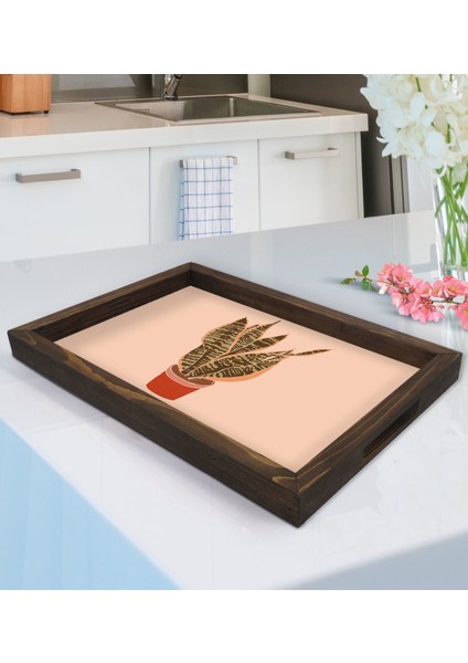 Gift Bitki Tasarımlı Doğal Ahşap Tepsi-1