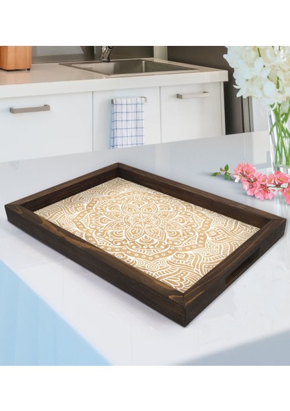 Gift Retro Motif Tasarımlı Doğal Ahşap Tepsi-9