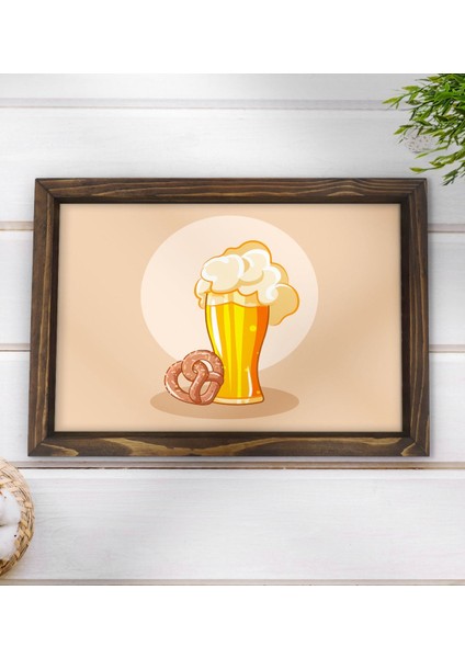Gift Bardak Tasarımlı Doğal Ahşap Tepsi-1