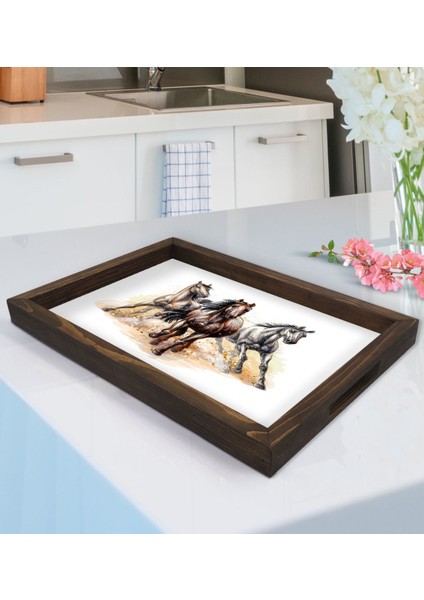 Gift Atlar Tasarımlı Doğal Ahşap Tepsi-1