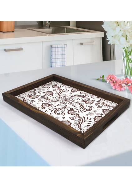 Gift Retro Motif Tasarımlı Doğal Ahşap Tepsi-3