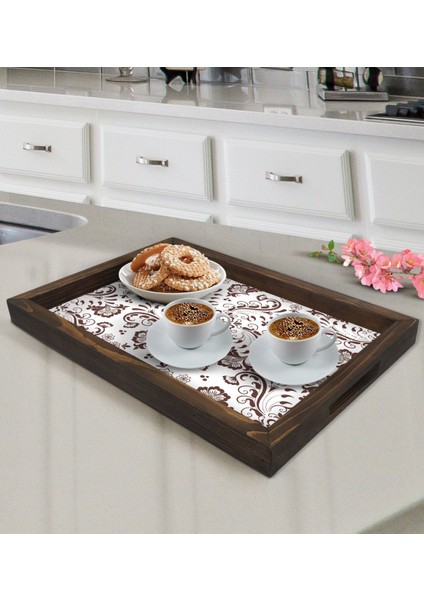Gift Retro Motif Tasarımlı Doğal Ahşap Tepsi-3