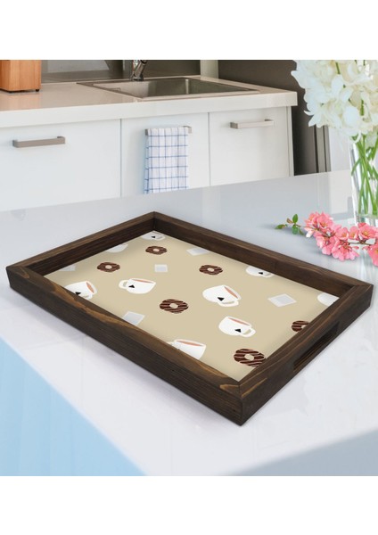 Gift Donut ve Kahve Tasarımlı Doğal Ahşap Tepsi-1