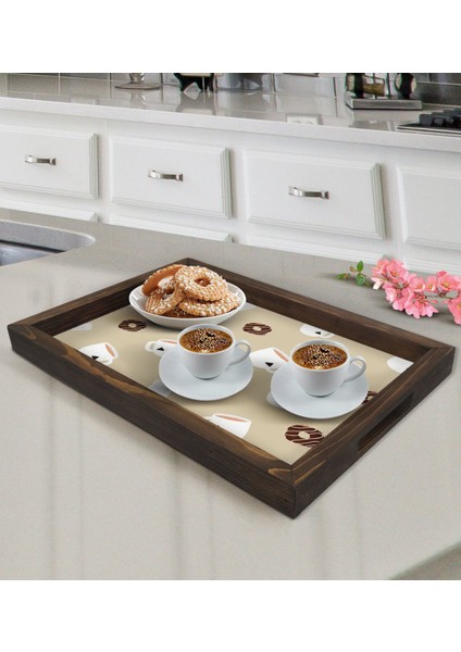 Gift Donut ve Kahve Tasarımlı Doğal Ahşap Tepsi-1 fiyatları