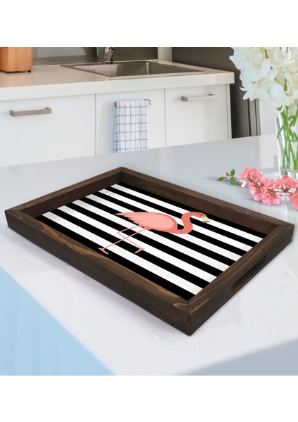 Gift Flamingo Tasarımlı Doğal Ahşap Tepsi-1