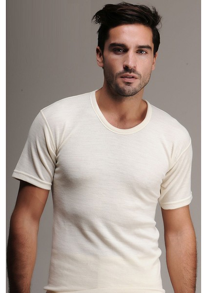 Içlik 100 Krem Erkek Kısa Kollu Yün Içlik Termal Fanila