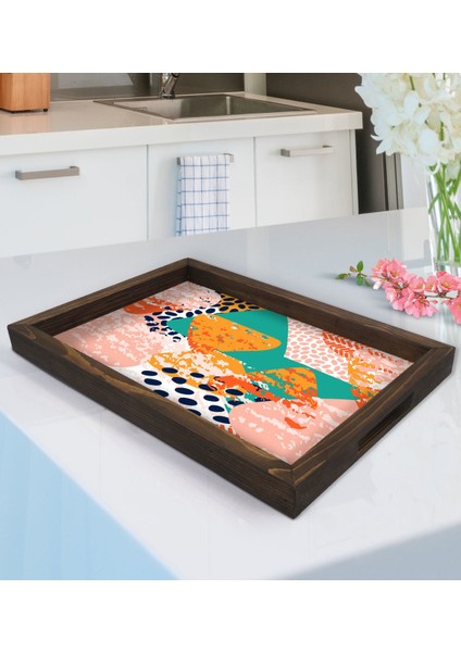 Gift Modern Art Tasarımlı Doğal Ahşap Tepsi-1