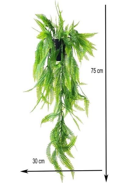 Yapay Çiçek Siyah Saksıda Sarkan Çiçek Boston Fern