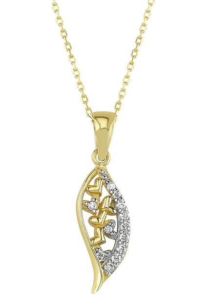 Iki Renkli Altın Yaprak Kolye