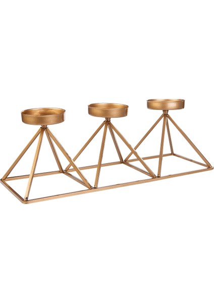 Geometri 3'lü Mumluk Gold 36X13CM