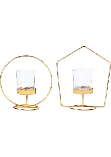 Geometri 2li Mumluk Seti Gold 10X19CM