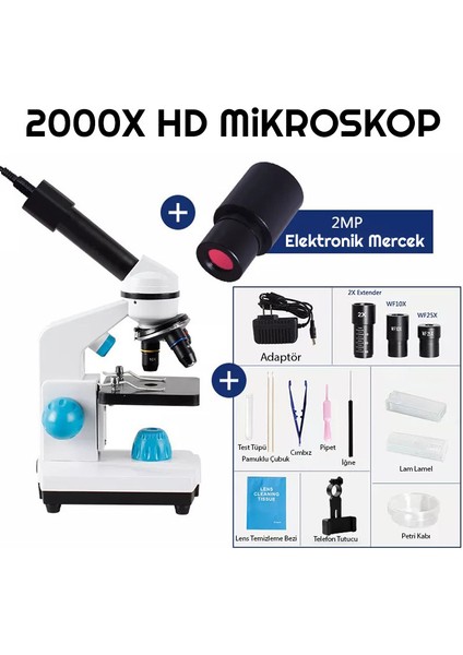 Triline 2000X Zoom Biyolojik Hd Dijital Monoküler Mikroskop Kiti