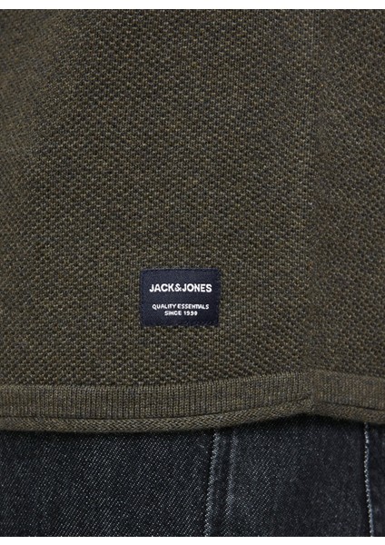 Jack & Jones 12157321_Jjehill Knit CrewNeck Noo O Yaka Uzun Kollu Normal Kalıp Düz Koyu Yeşil Erkek