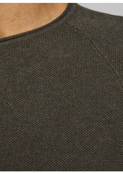 Jack & Jones 12157321_Jjehill Knit CrewNeck Noo O Yaka Uzun Kollu Normal Kalıp Düz Koyu Yeşil Erkek