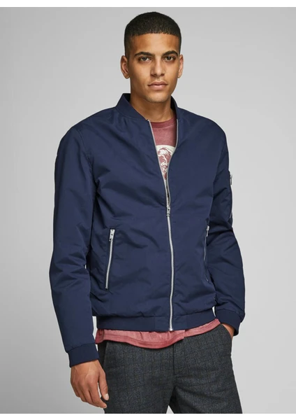 Jack & Jones 12165203_Jjerush Bomber Noos Bomber Yaka Uzun Kollu Normal Kalıp Düz Lacivert Erkek Mo