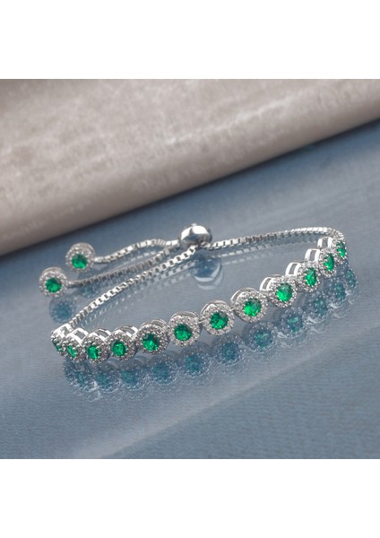 925 Ayar Gümüş Zümrüt Taşlı Asansörlü Bileklik fiyatları