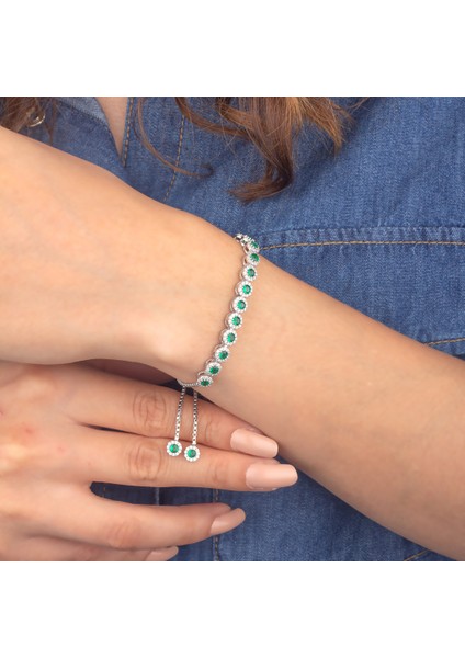 925 Ayar Gümüş Zümrüt Taşlı Asansörlü Bileklik modelleri