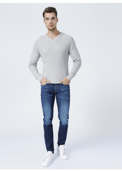V Yaka Basic Gri Melanj ErkekKazak - BUTTON-Y modelleri