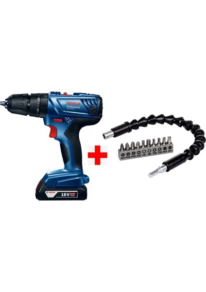 Gsb 180-Lİ 18V 2AH Darbeli Akülü Vidalama Şarjlı Matkap + Bosch 10 Parça Esnek Bükülebilir Vidalama Uzatma Adaptörü