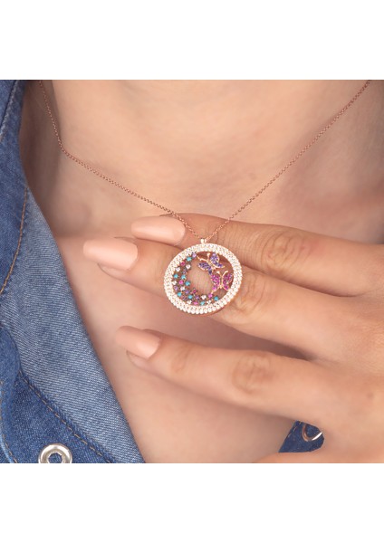 925 Ayar Gümüş Beyaz Kelebek Yuvası Kolye