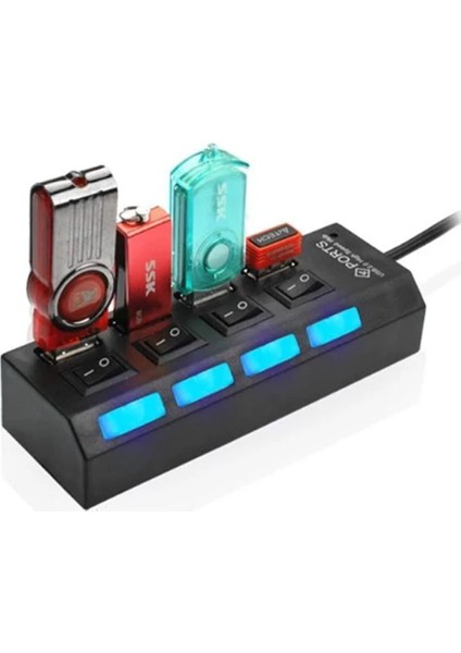 4 Port USB 2.0 Hub Çoklayıcı Işıklı USB çoğaltıcı Switch Port