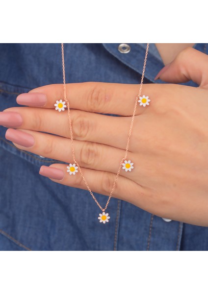 925 Ayar Gümüş Beşli Papatya Kolye