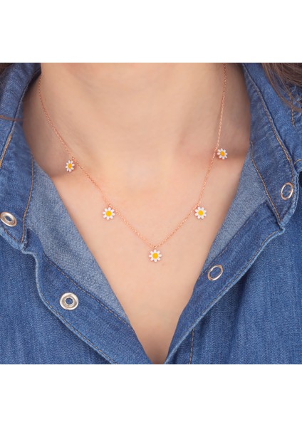 925 Ayar Gümüş Beşli Papatya Kolye modelleri