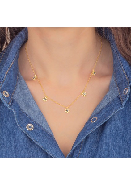 925 Ayar Gümüş Beşli Nazarlı Çiçek Kolye modelleri