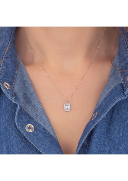 925 Ayar Gümüş Baget Taşlı Kolye modelleri