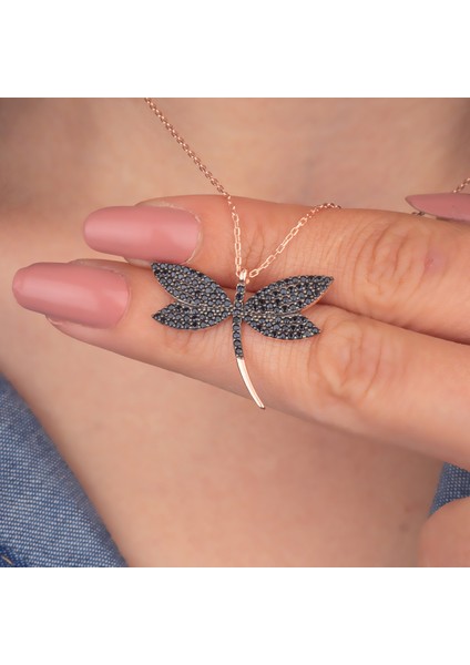 925 Ayar Gümüş Oniks Taşlı Yusufçuk Kolye