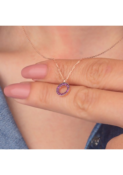 925 Ayar Gümüş Pembe Taşlı Çember Kolye