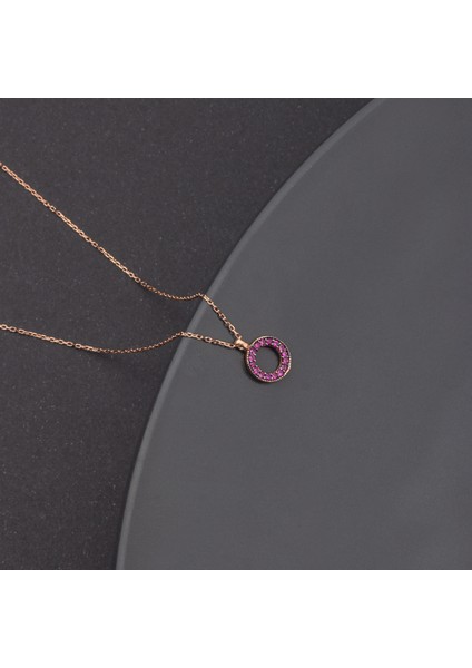 925 Ayar Gümüş Pembe Taşlı Çember Kolye fiyatları