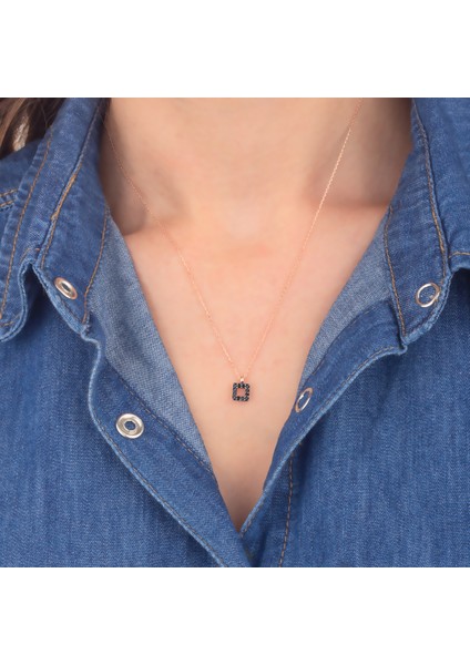 925 Ayar Gümüş Oniks Taşlı Kare Çerçeve Kolye modelleri