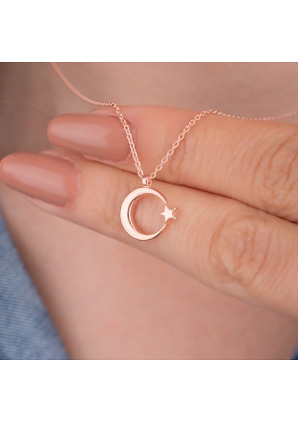 925 Ayar Gümüş Ay Yıldız Kolye