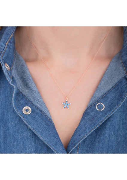 925 Ayar Gümüş Aquamarine Taşlı Hediye Çiçek Kolye modelleri