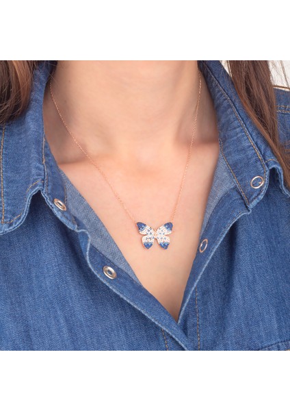 925 Ayar Gümüş Safir ve Zirkon Taşlı Kelebek Kolye modelleri