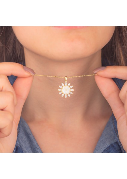 925 Ayar Gümüş Tohum Taşı Çerçeveli Çiçek Kolye