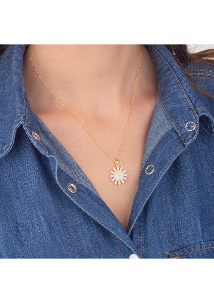 925 Ayar Gümüş Tohum Taşı Çerçeveli Çiçek Kolye modelleri