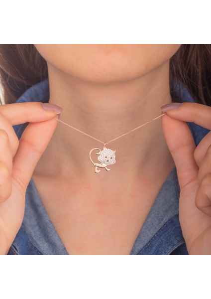 925 Ayar Gümüş Zirkon Taşlı Kedi Kolye