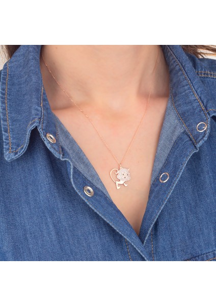 925 Ayar Gümüş Zirkon Taşlı Kedi Kolye modelleri