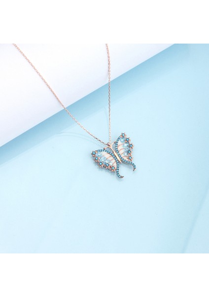 925 Ayar Gümüş Firuze Taşlı Kelebek Kolye fiyatları