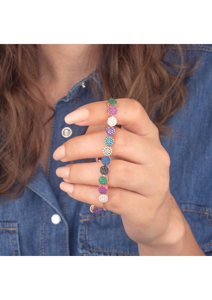 925 Ayar Gümüş Mix Taşlı Asansörlü Bileklik