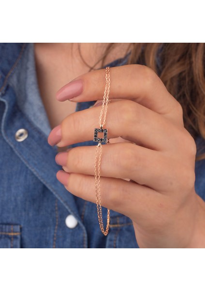 925 Ayar Gümüş Oniks Taşlı Kare Bileklik