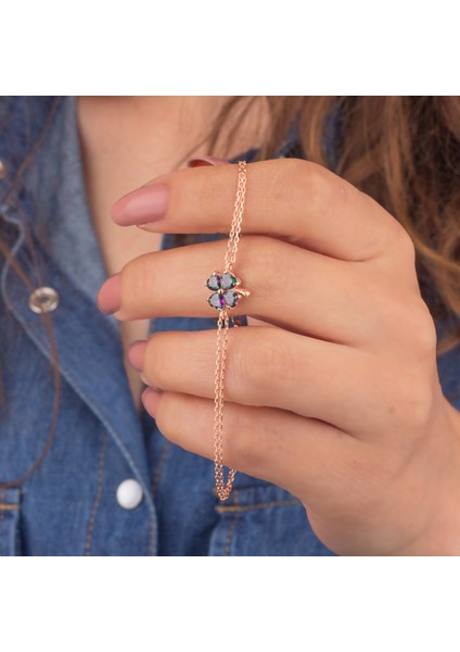 925 Ayar Gümüş Mistik Topaz Taşlı Yonca Bileklik