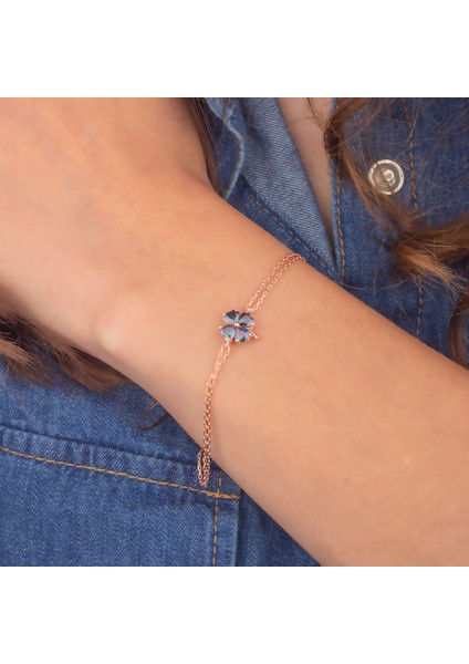 925 Ayar Gümüş Mistik Topaz Taşlı Yonca Bileklik modelleri